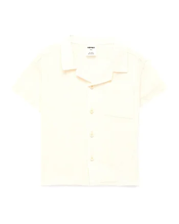 Camasa de bumbac cu maneci scurte, Crem