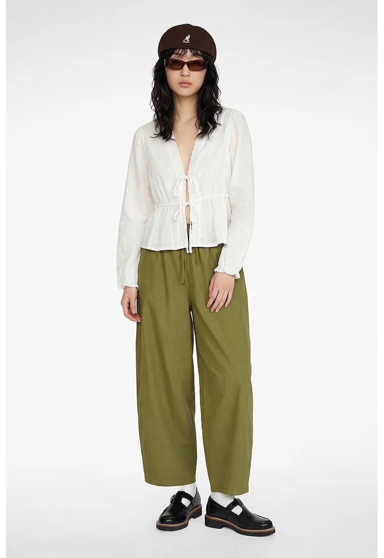 Bluza din amestec de bumbac cu broderie discreta, Alb murdar