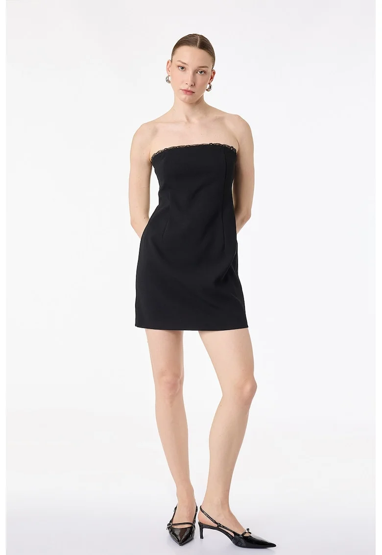 Rochie mini cu decolteu pe umeri, Negru