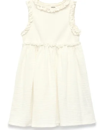 Rochie fara maneci cu pliuri, Crem