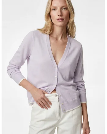 Cardigan lejer cu decolteu in V, Lila