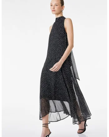 Rochie vaporoasa cu croiala asimetrica, Alb/Negru