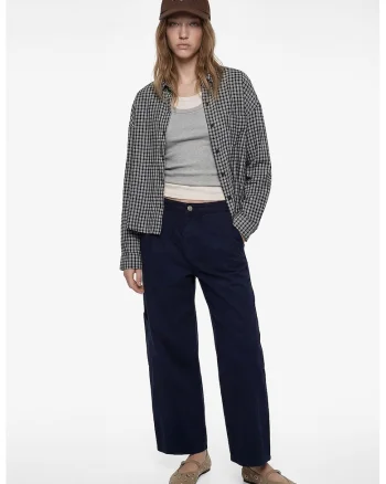 Pantaloni uni drepti cu buzunare laterale, Bleumarin