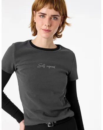 Tricou slim fit, Gri antracit