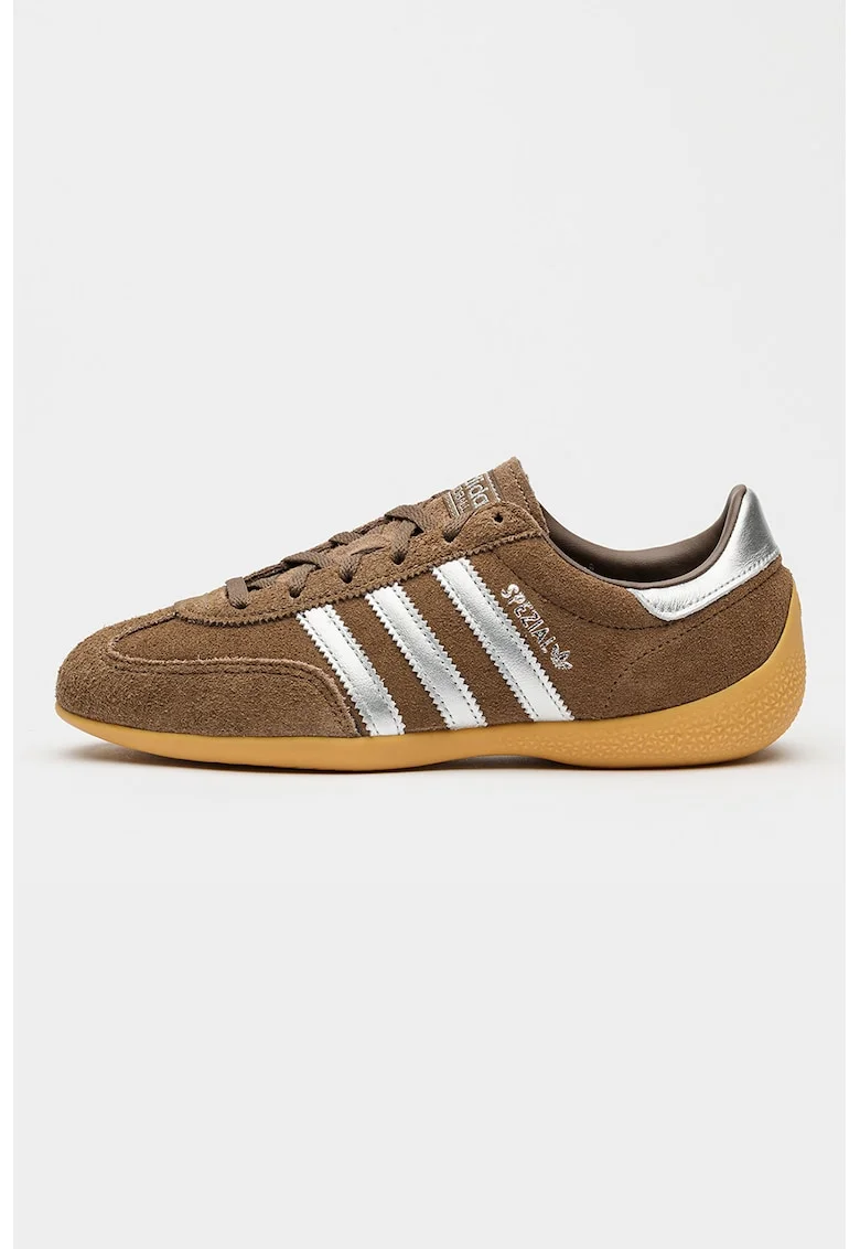 Pantofi sport Spezial de piele intoarsa si piele pentru handbal, Maro/Argintiu