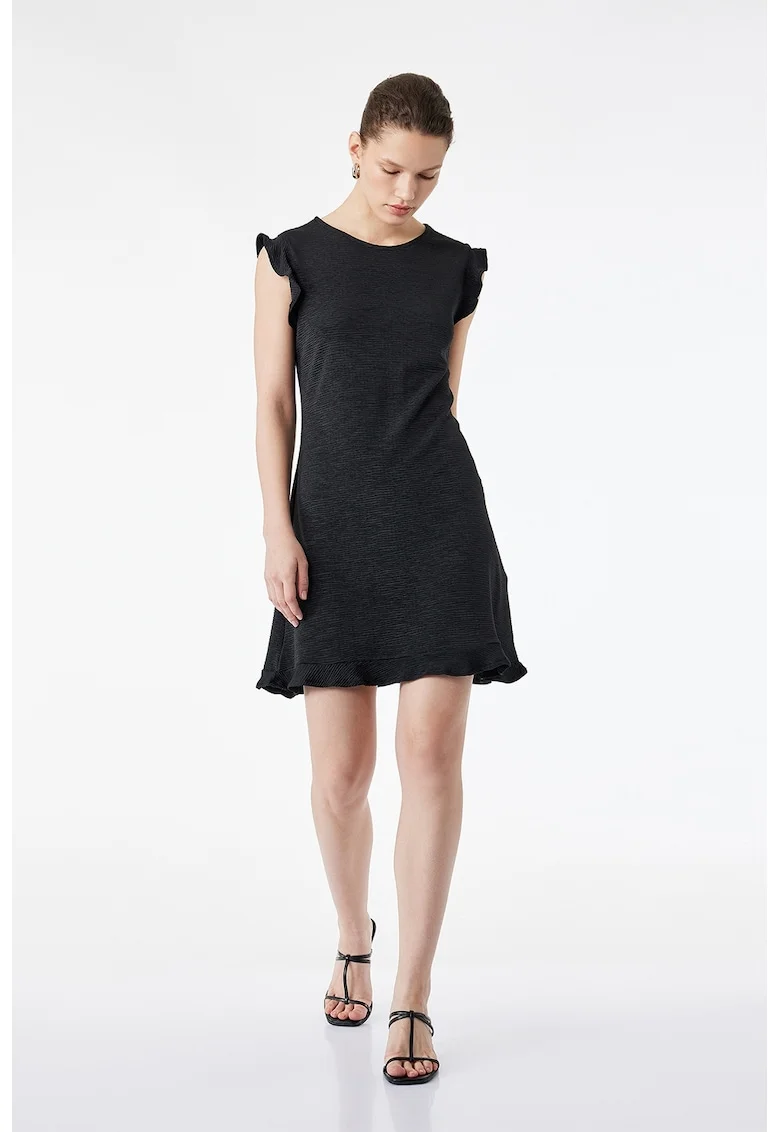 Rochie scurta cu terminatii cu volane, Negru