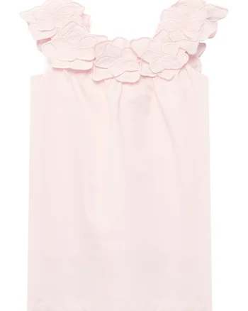 Rochie de bumbac fara maneci cu aplicatii florale, Roz pal