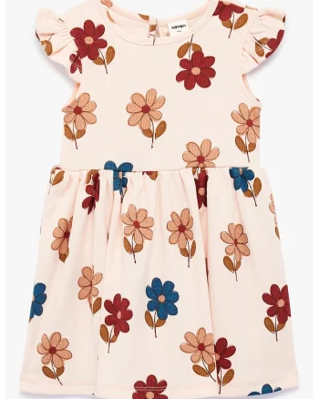 Rochie cu pliuri si model floral, Maro/Roz prafuit