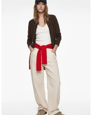 Cardigan slim fit cu model uni, Maro