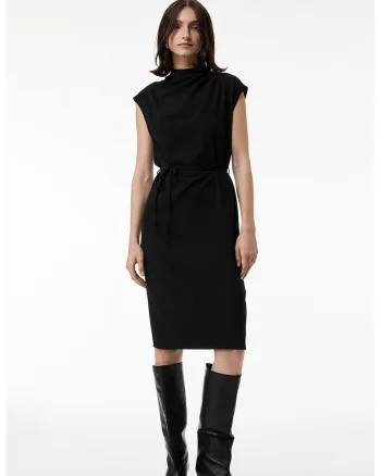 Rochie midi cu cordon in talie, Negru