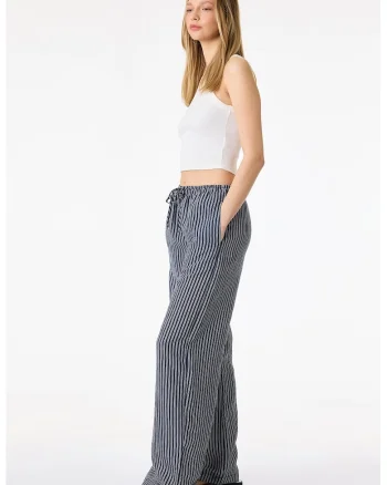 Pantaloni din amestec de modal cu croiala ampla si model in dungi, Alb/Bleumarin