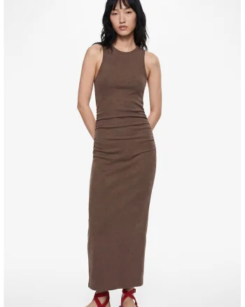 Rochie maxi, fara maneci, Maro camel