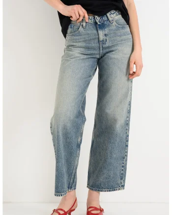Blugi crop relaxed fit, Albastru prafuit