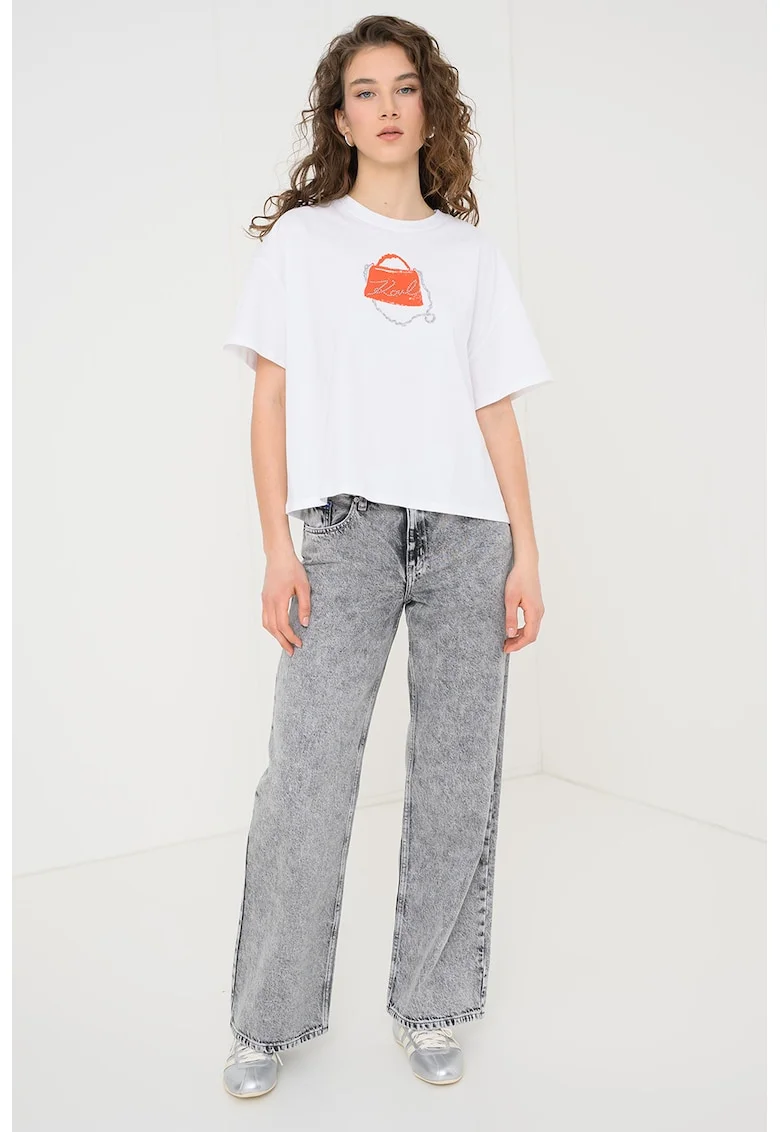 Tricou supradimensionat de bumbac organic Signature, Alb optic