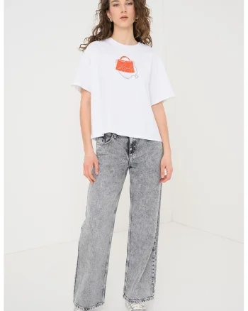 Tricou supradimensionat de bumbac organic Signature, Alb optic