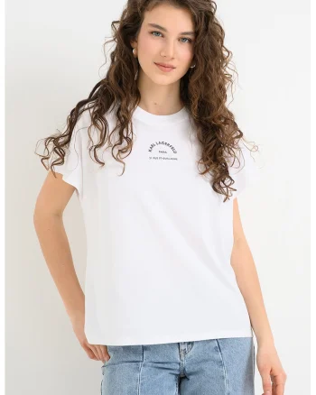 Tricou relaxed fit de bumbac cu logo stralucitor, Alb optic