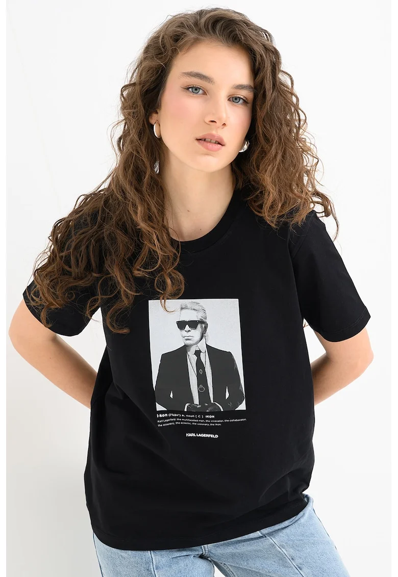 Tricou regular fit de bumbac organic Portrait, Negru