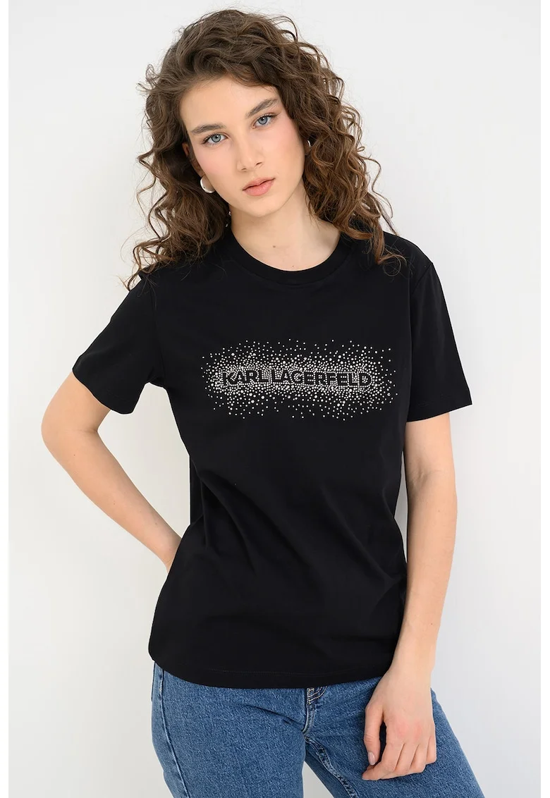 Tricou de bumbac organic cu logo cu strasuri, Negru