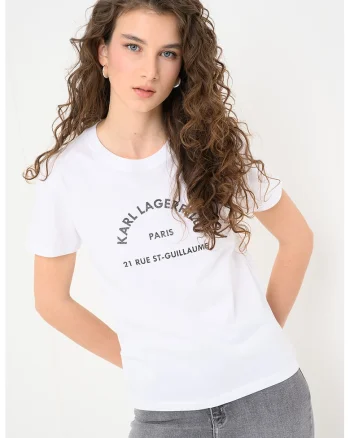 Tricou slim fit cu imprimeu logo Glitter Petite, Alb optic
