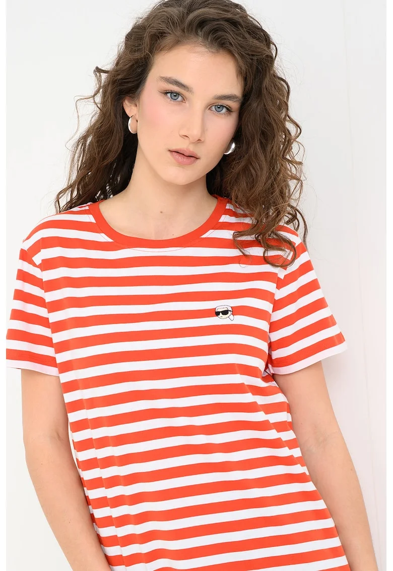 Tricou cu logo pe piept Ikon Stripe, Coral/Alb optic