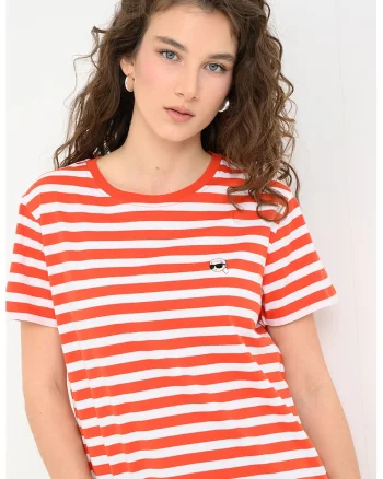 Tricou cu logo pe piept Ikon Stripe, Coral/Alb optic