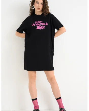 Rochie-tricou cu imprimeu logo, Negru