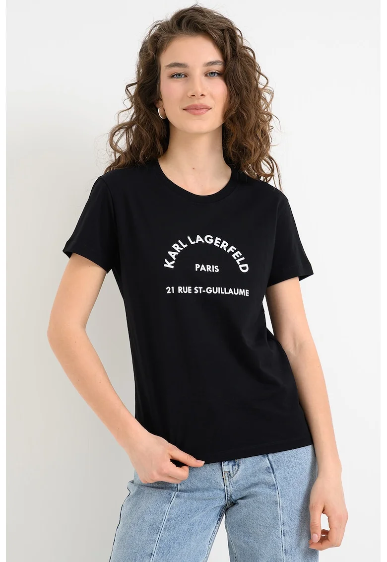 Tricou slim fit cu imprimeu logo Glitter Petite, Negru