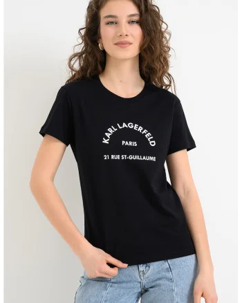 Tricou slim fit cu imprimeu logo Glitter Petite, Negru