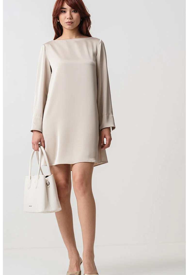 Rochie de satin cu croiala in A, Maro camel