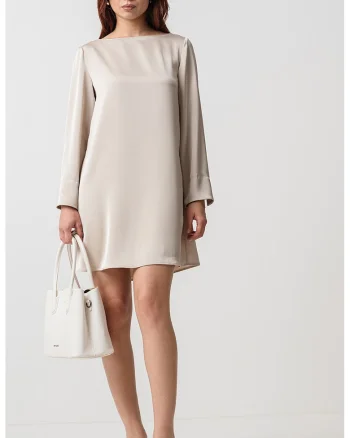 Rochie de satin cu croiala in A, Maro camel