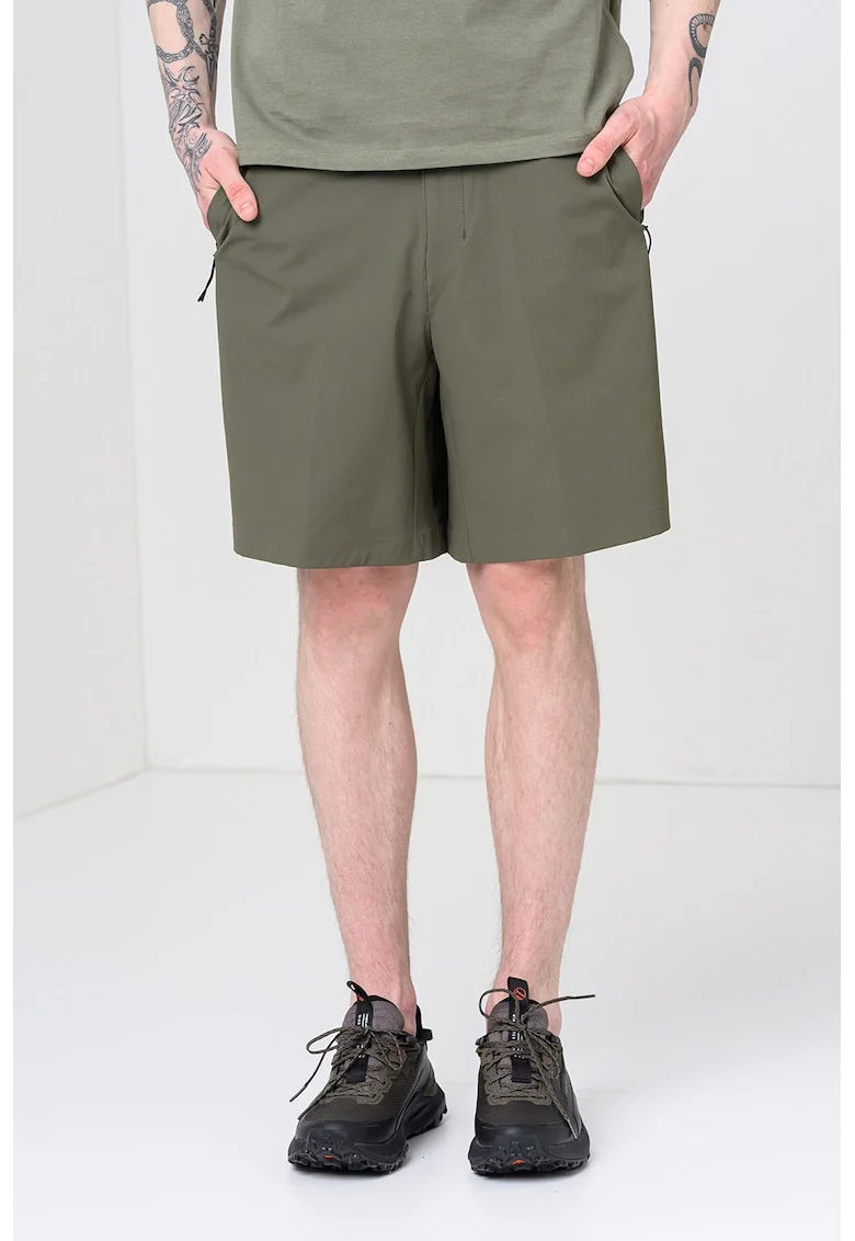 Pantaloni scurti uni cu elastic in talie, Kaki inchis