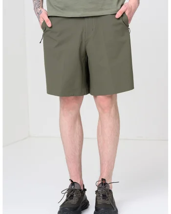 Pantaloni scurti uni cu elastic in talie, Kaki inchis