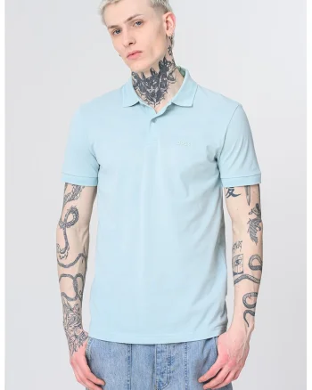 Tricou polo slim fit cu logo grafic, Verde pal