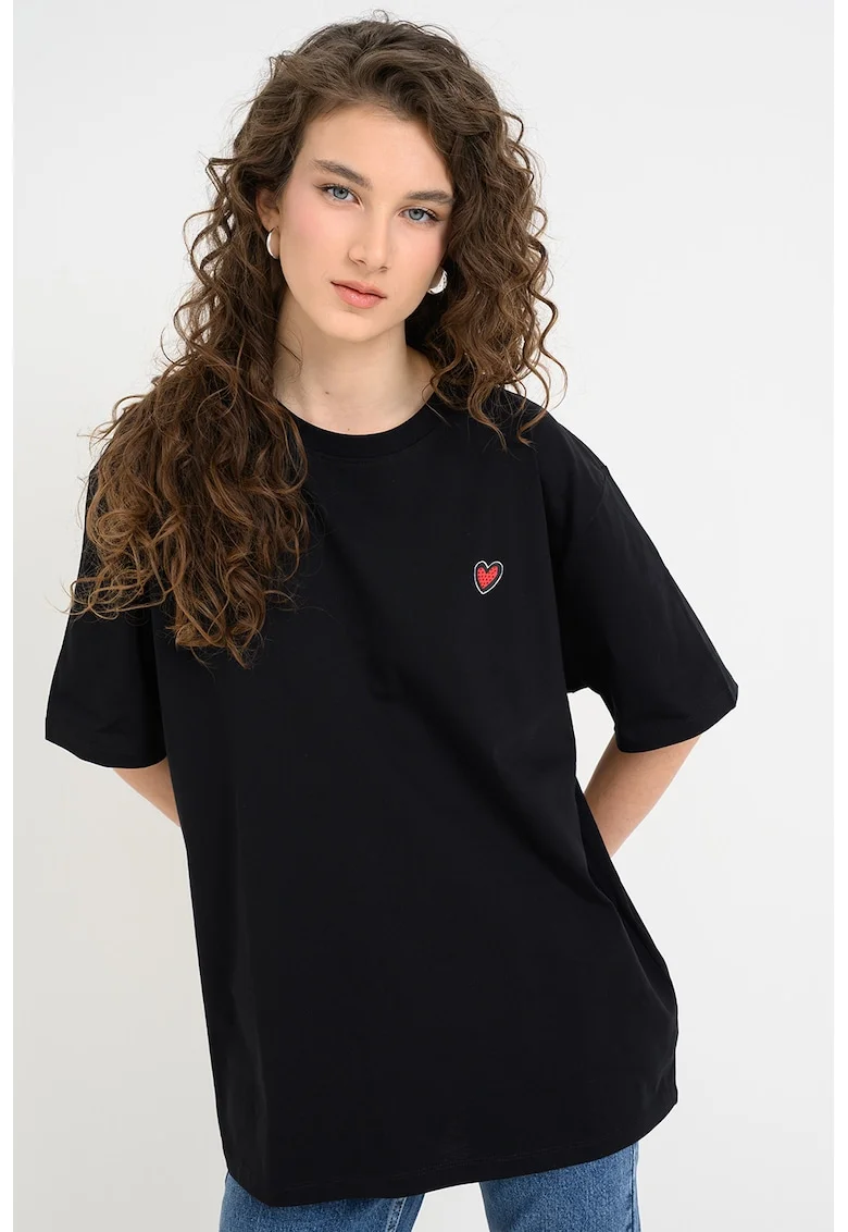 Tricou supradimensionat cu imprimeu pe spate Ikon Valentine, Negru