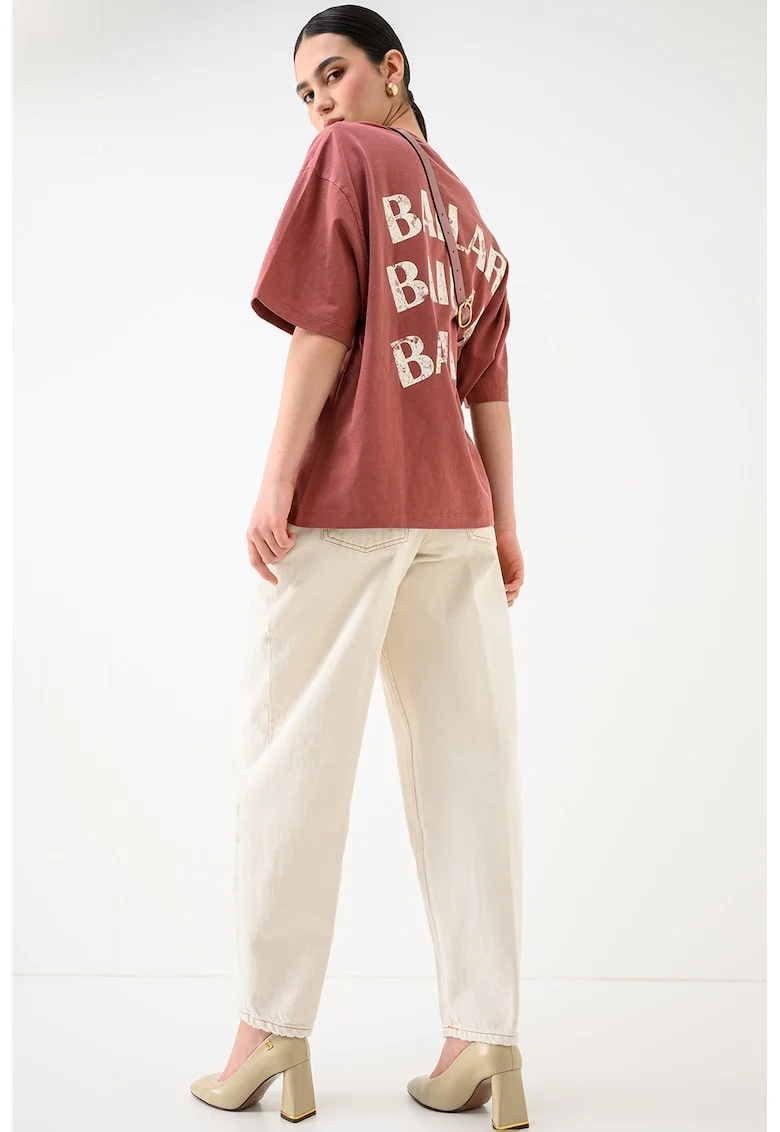Tricou lejer cu text, Rosu inchis