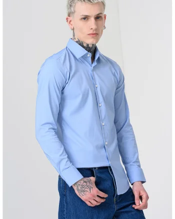 Camasa slim fit Hank, Albastru glaciar