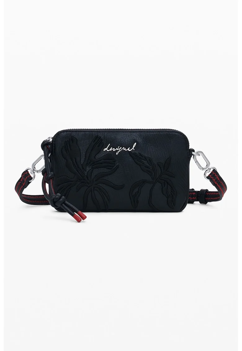 Geanta crossbody din piele ecologica cu model, Negru