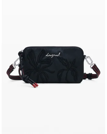 Geanta crossbody din piele ecologica cu model, Negru