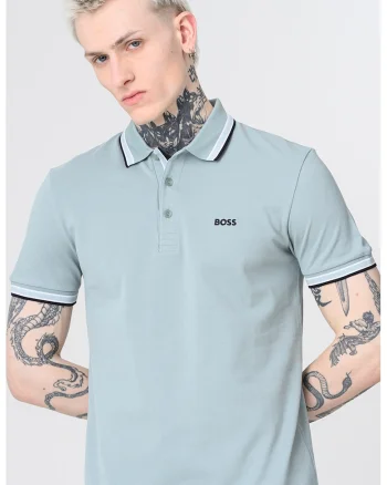Tricou polo regular fit din bumbac pique cu margini contrastante Paddy, Verde sparanghel