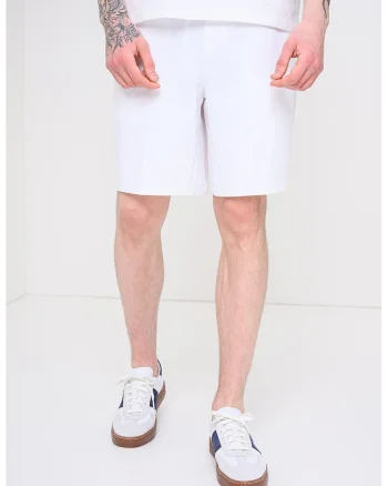 Pantaloni scurti uni cu elastic in talie, Alb optic