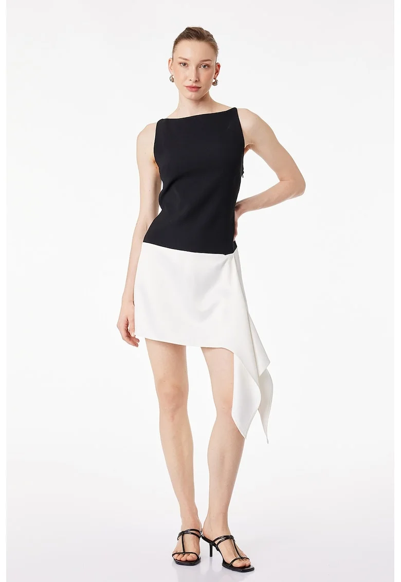 Rochie scurta cu croiala asimetrica, Alb/Negru
