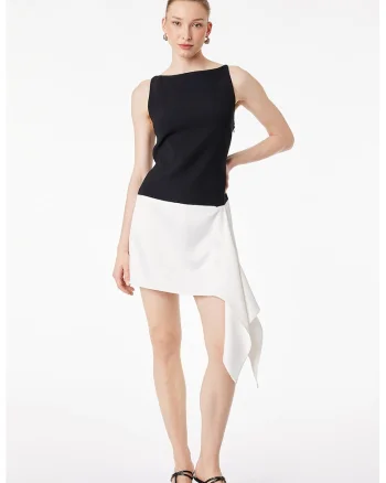 Rochie scurta cu croiala asimetrica, Alb/Negru
