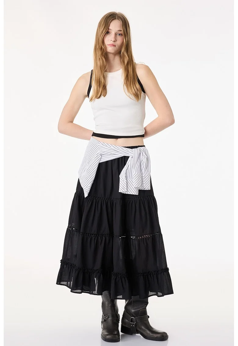 Fusta midi cu aspect stratificat, Negru