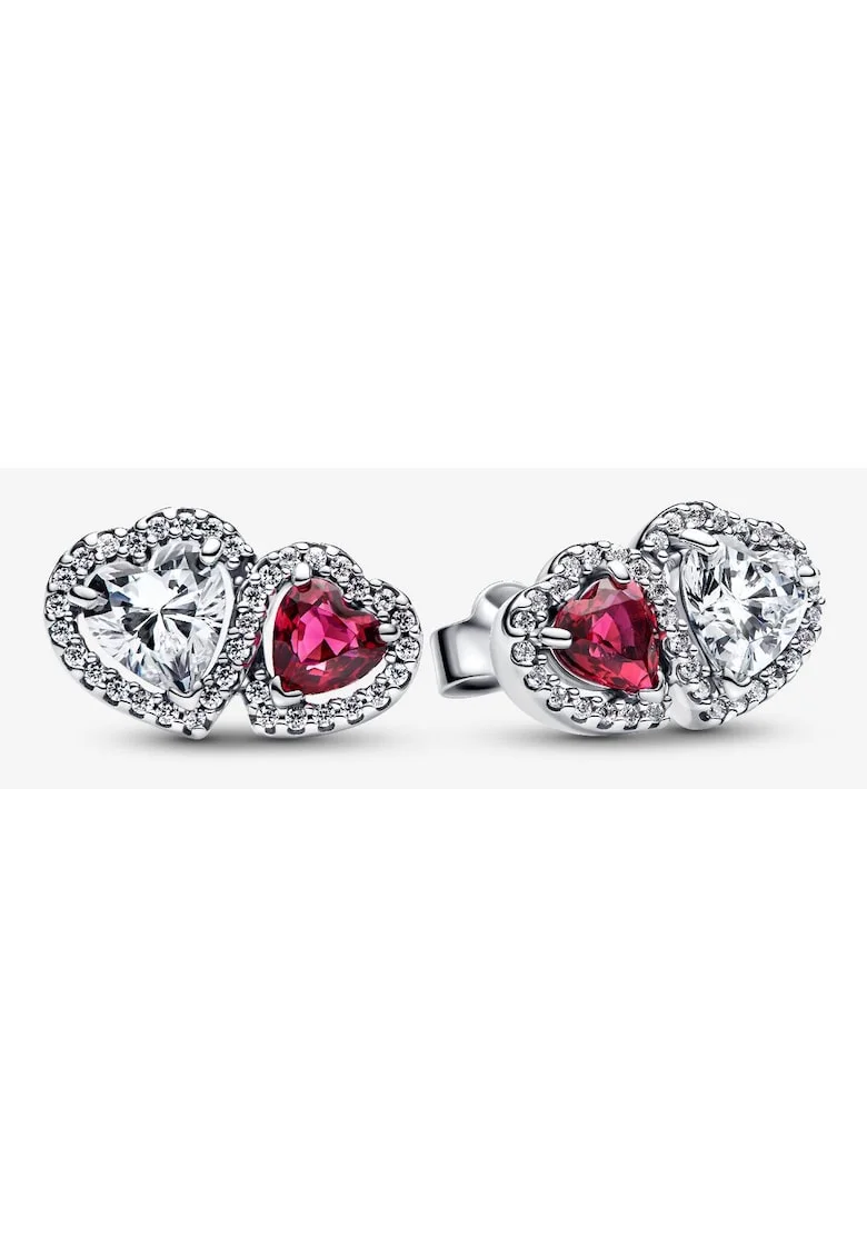 Cercei  cu doua Inimioare tip Halo din Cristal si Zirconiu Argint 925