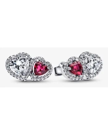 Cercei  cu doua Inimioare tip Halo din Cristal si Zirconiu Argint 925