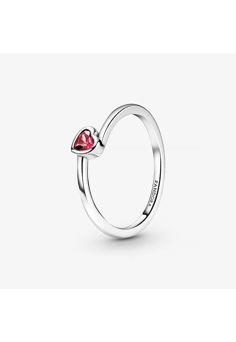 Inel  tip Solitaire cu inimioara stralucitoare Zirconiu din Argint 925, Rosu/Argintiu