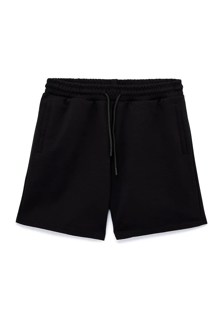 Pantaloni scurti cu croiala relaxed-fit si model uni, Negru