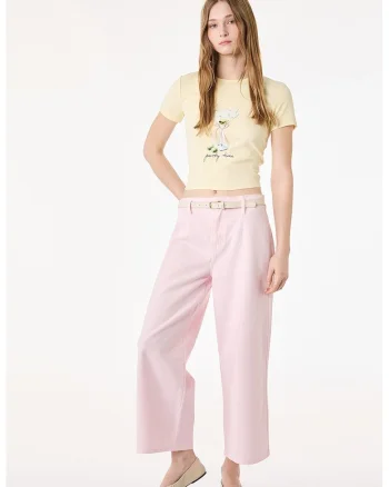 Tricou crop cu imprimeu grafic, Galben pal