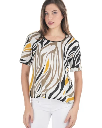 Bluza din amestec de viscoza si in, cu imprimeu abstract