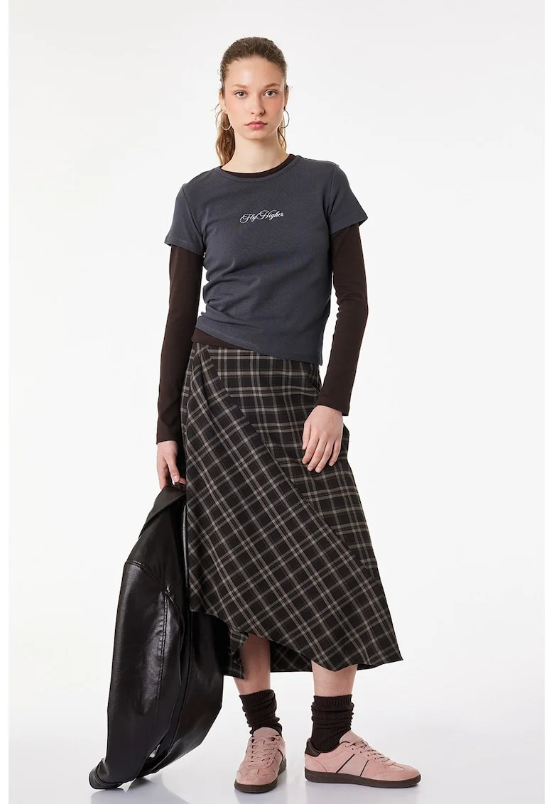 Tricou slim fit cu imprimeu pe partea din spate, Gri antracit